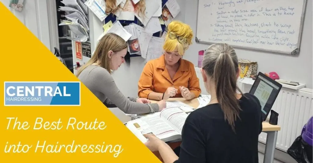 The Best Route into Hairdressing 1 Image of hairdressing tutors working with student