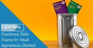 CTG News 6 Image of English and Maths Functional Skills text books in the bin.