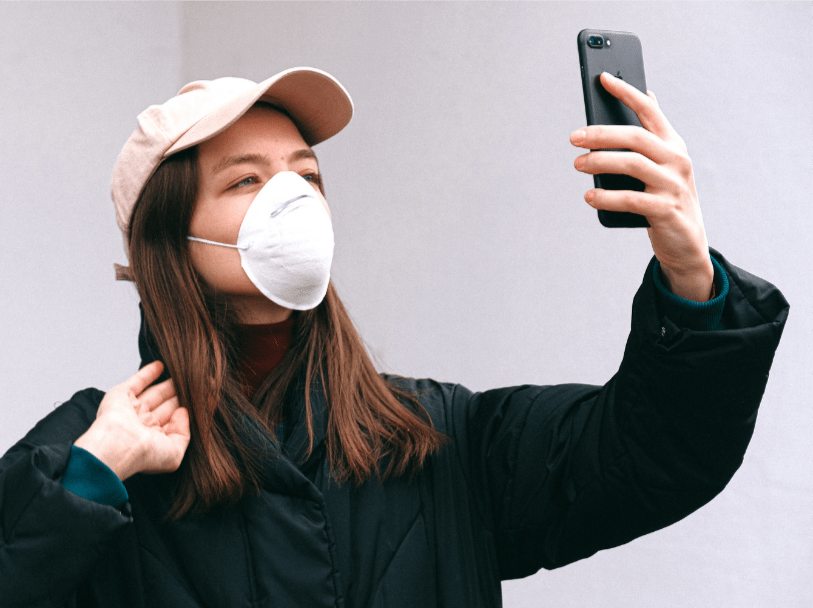 Remote learning - Girl in face mask taking selfie