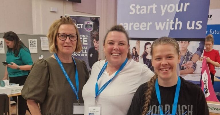 Isobel, Zoe and Chloe at an open day for the pre-employment programme